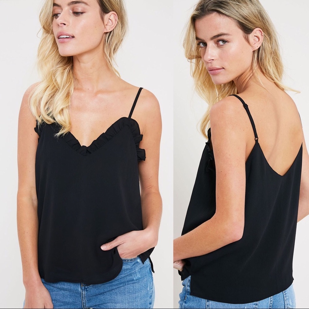 Black Ruffle Camisole Top Textured Chiffon - Picture 3 of 9